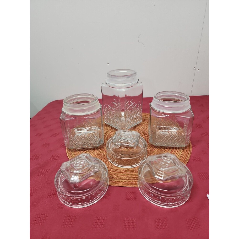 VintageKoeze's Apothecary/Cannister Jars W Gaskets Set Of 3Diamond Pattern 1980s - Picture 3 of 12